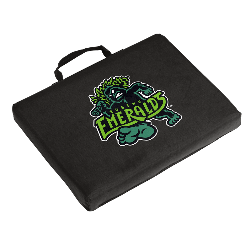 Black bleacher seat cushion featuring the Eugene Emeralds’ primary Sasquatch logo centered on the front.