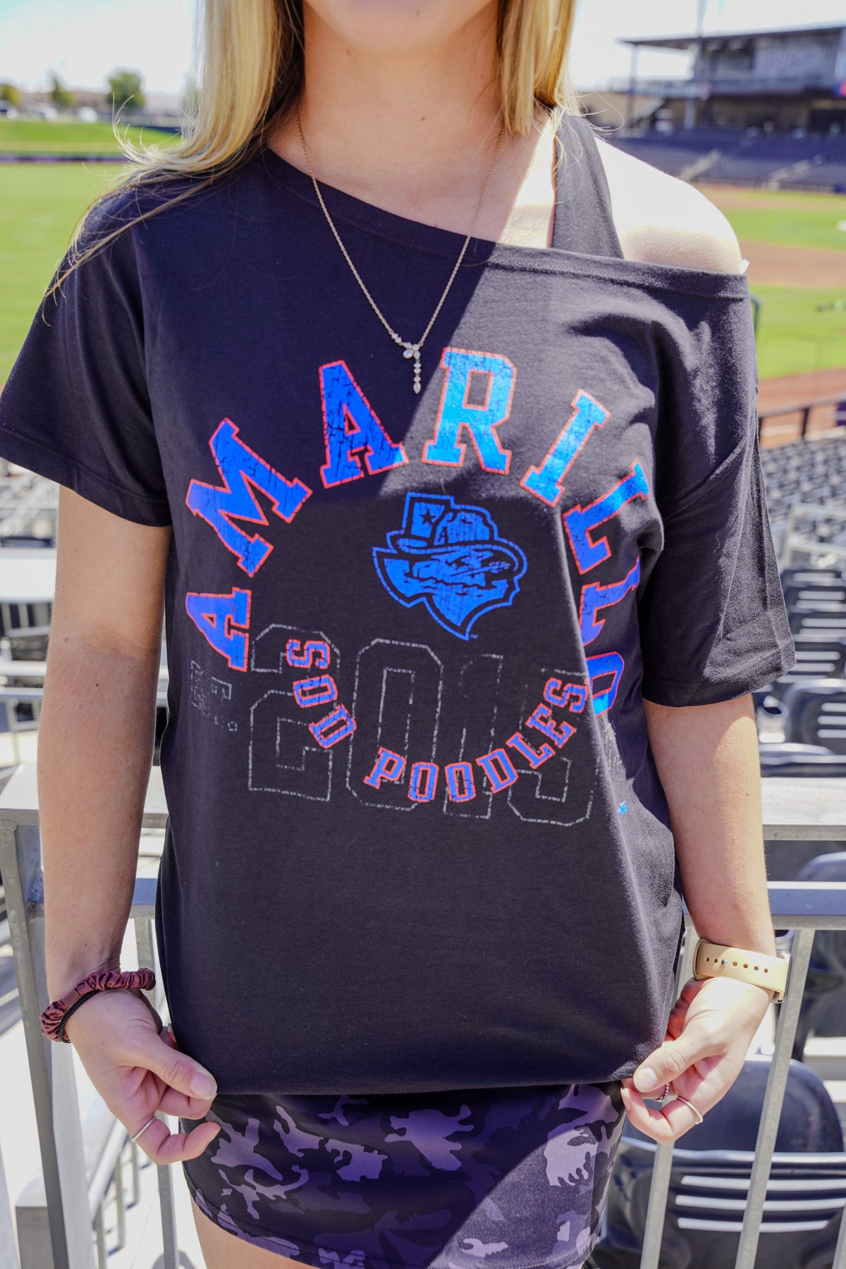 Amarillo Sod Poodles Champion Black Off the Shoulder Tee