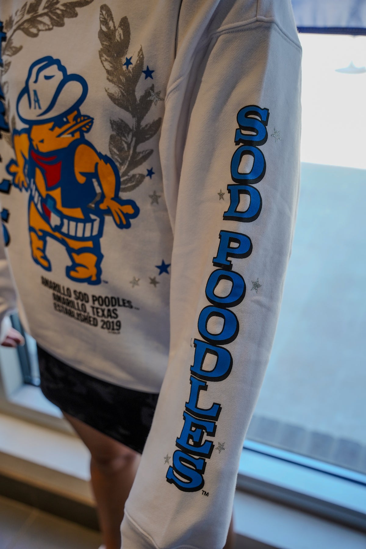 Amarillo Sod Poodles '47 Women's White Wash Crewneck