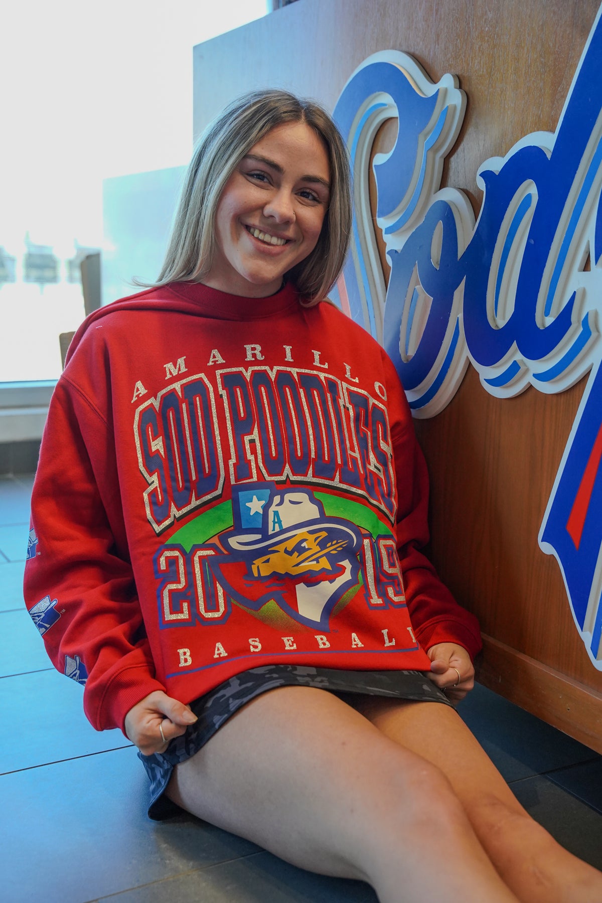 Amarillo Sod Poodles '47 Red Oversized Crewneck