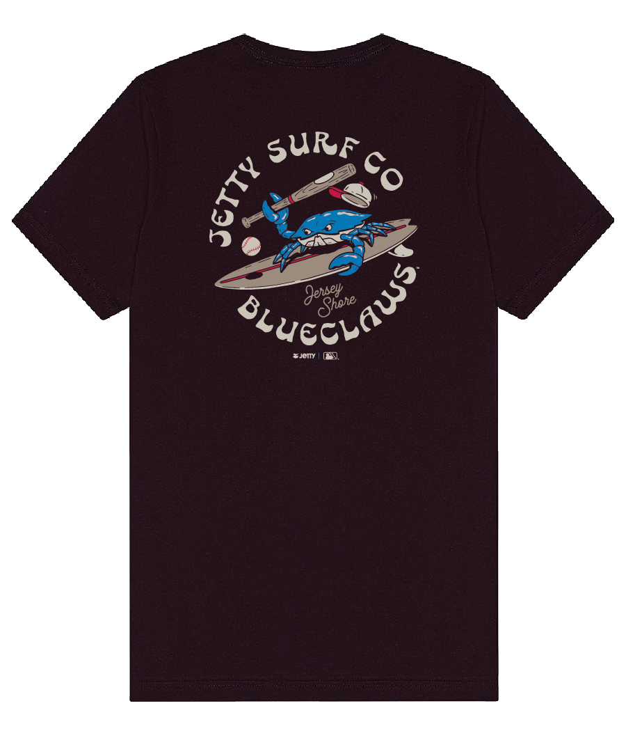 Jersey Shore BlueClaws Jetty X BlueClaws Crab Grab Oxblood Black T-Shirt