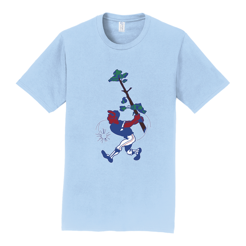 Light blue t-shirt with a graphic design of a character holding a tree on a white background