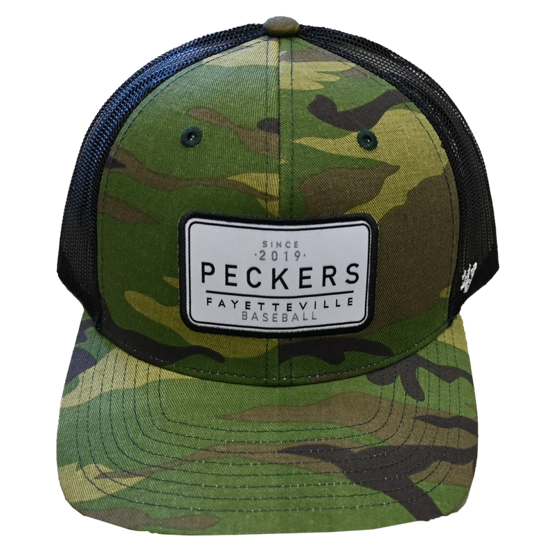 Fayetteville Woodpeckers '47 Brand Camo Harrington Peckers Trucker Cap