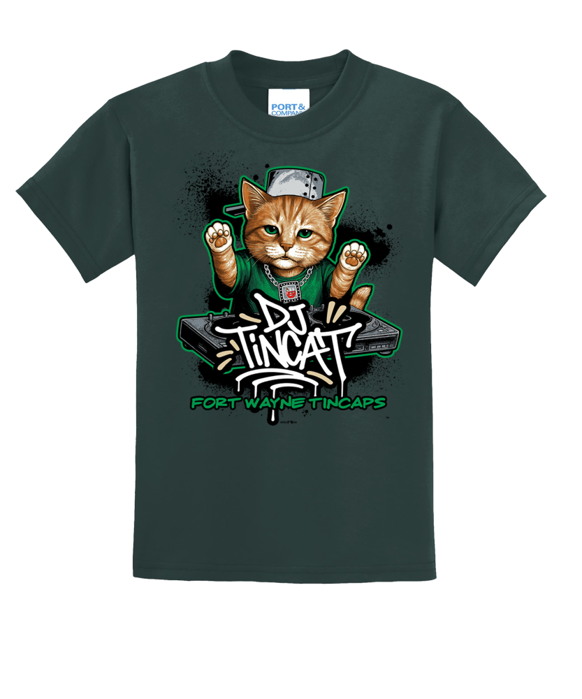 Fort-Wayne-TinCaps-DJ-TinCat-Forest-Green-Youth-Tee