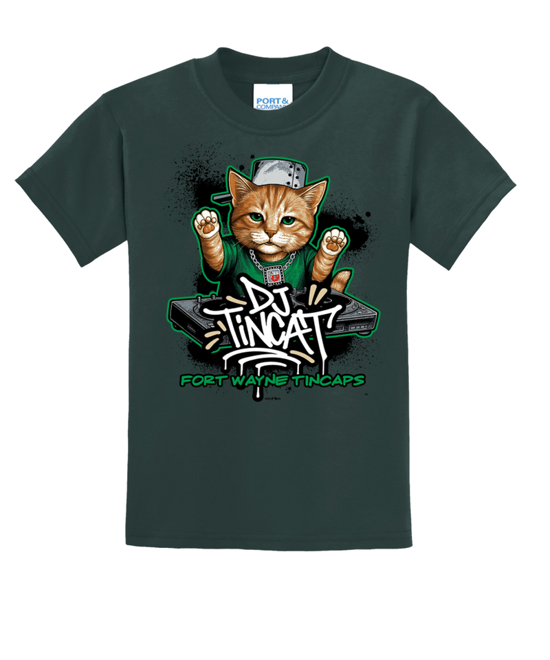 Fort-Wayne-TinCaps-DJ-TinCat-Forest-Green-Youth-Tee