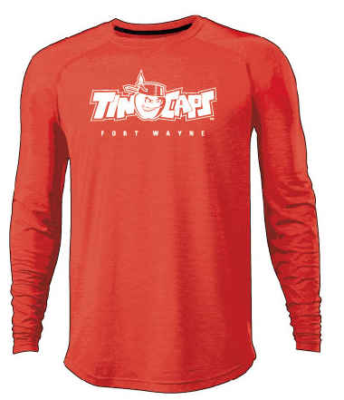 Fort-Wayne-TinCaps-Wordmark-LS-Scarlet-Training-Tee
