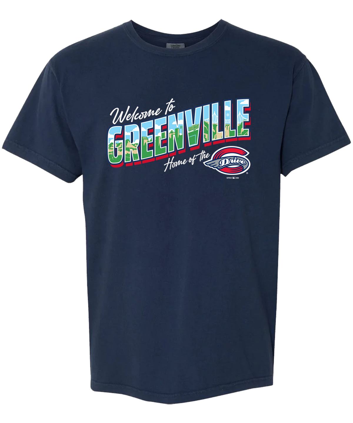 Greenville Drive GoTeez Navy Comfort Colors Greenville Postcard Tee