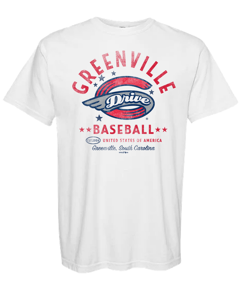 Greenville Drive GoTeez White Comfort Colors Vintage USA Tee