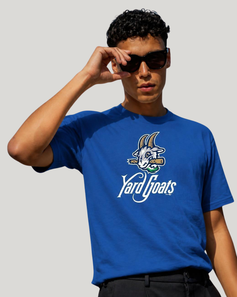 Hartford Yard Goats Adult Bimm Ridder Primary Logo Tee in Royal Blue