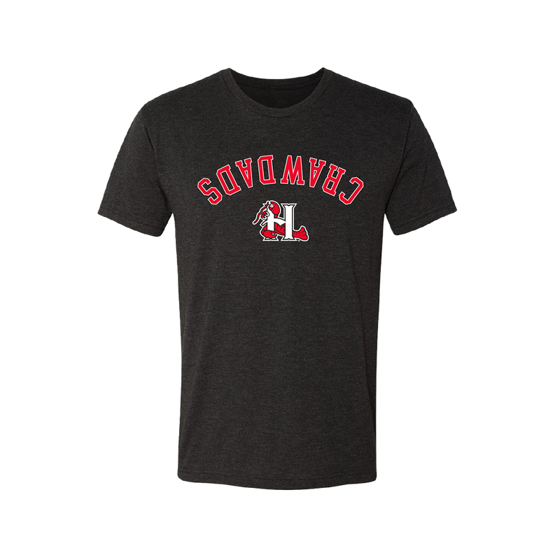Hickory Crawdads 108 Stitches Upside Down Black Tee