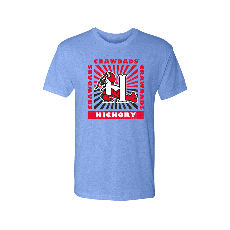 Hickory Crawdads 108 Stitches Light Blue Sunspot Tee