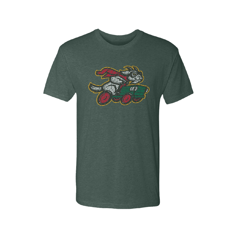 Hickory Crawdads 108 Stitches Hickory Goat-Karts Spelled Out Forest Green Tee