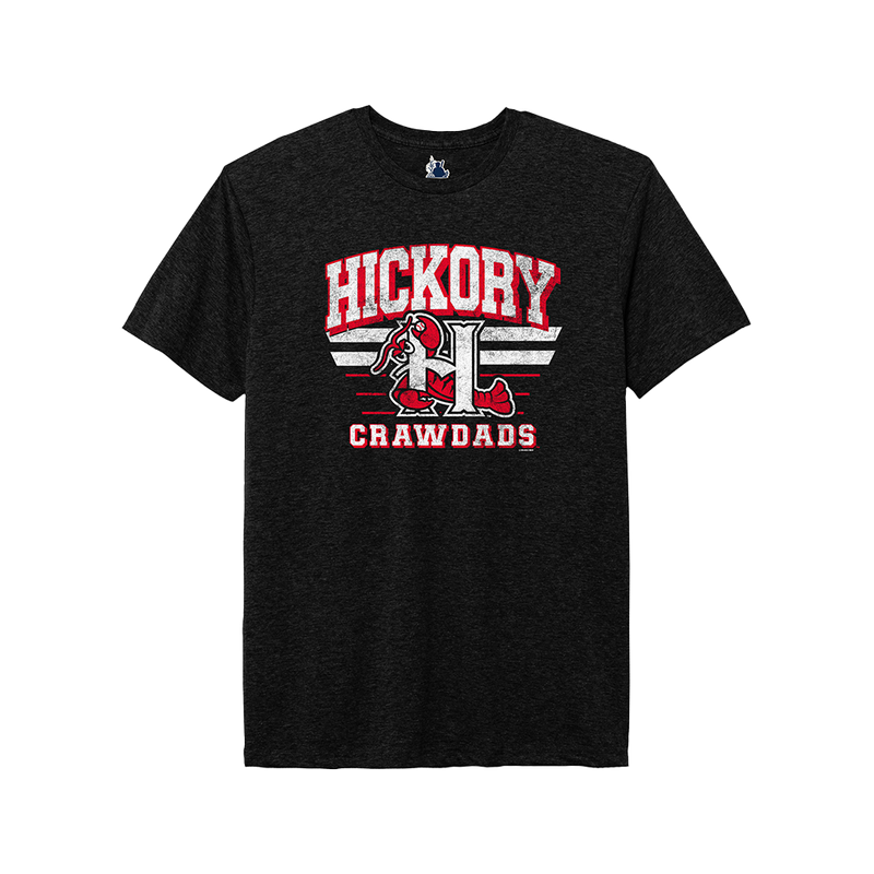Hickory Crawdads Heather Black Logo Lines Tee