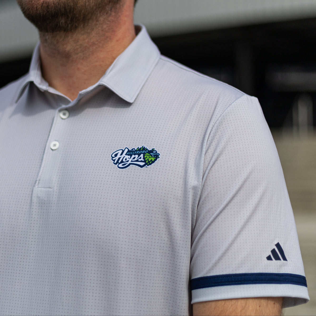 adidas Grey Primary Logo Polo, Hillsboro Hops