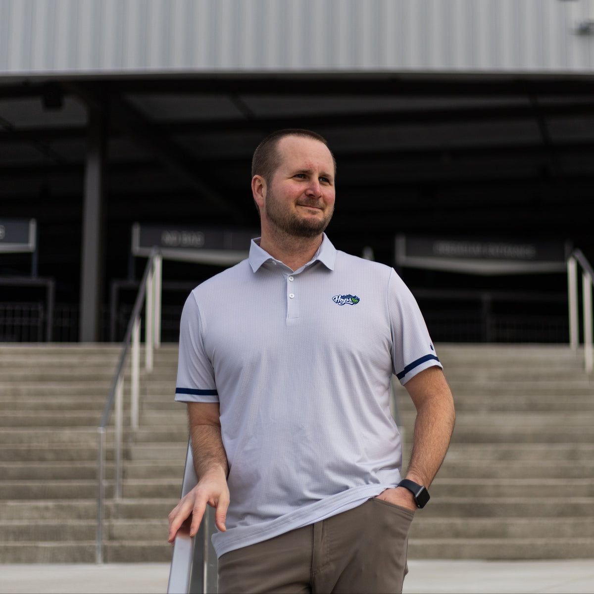 adidas Grey Primary Logo Polo, Hillsboro Hops