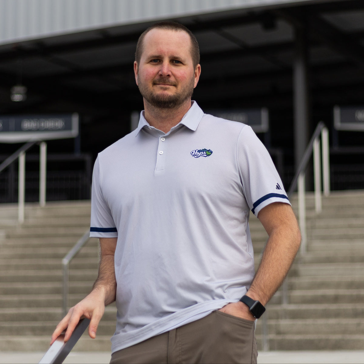 adidas Grey Primary Logo Polo, Hillsboro Hops