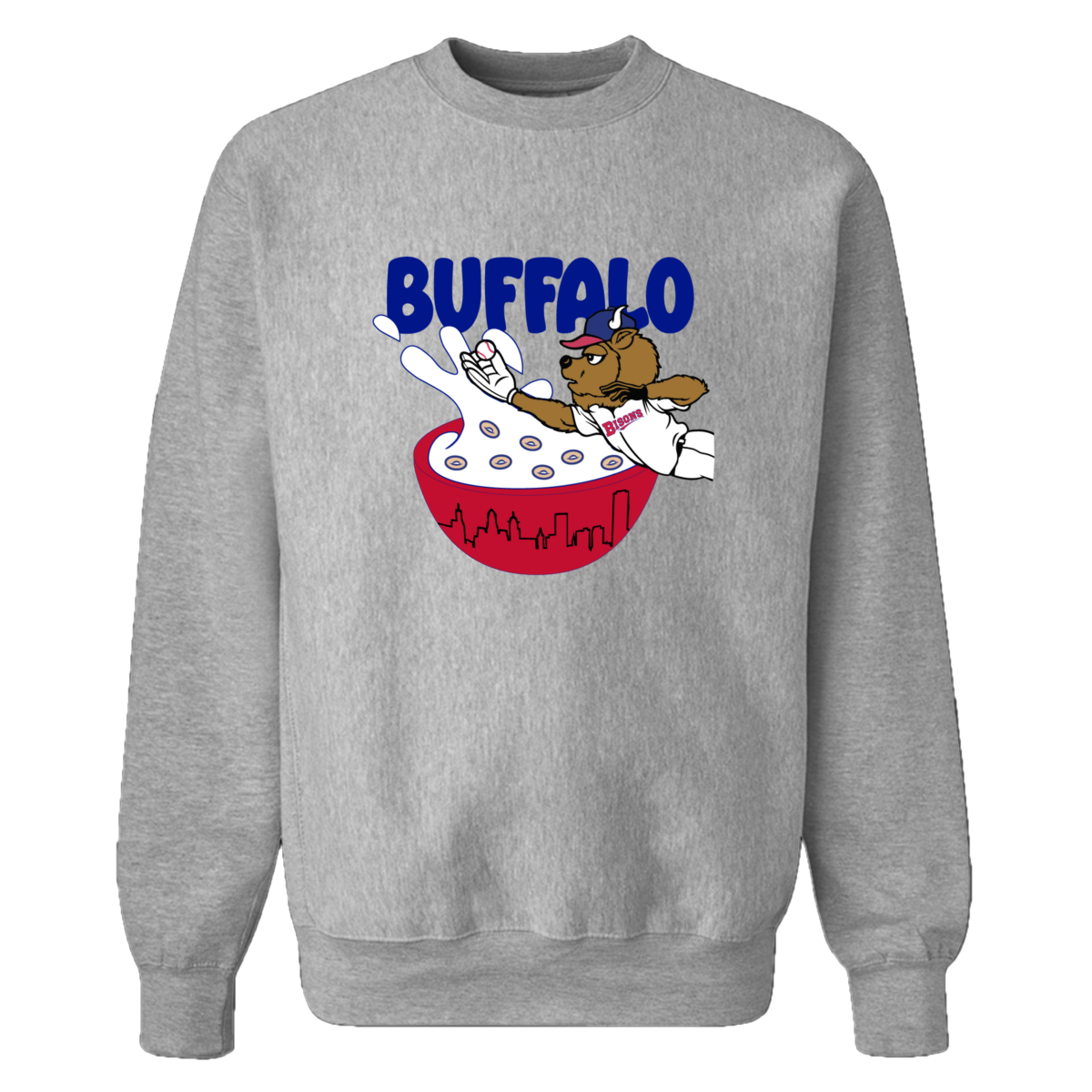 Buffalo Bisons Heather Grey Cereal Bowl Logo Crewneck