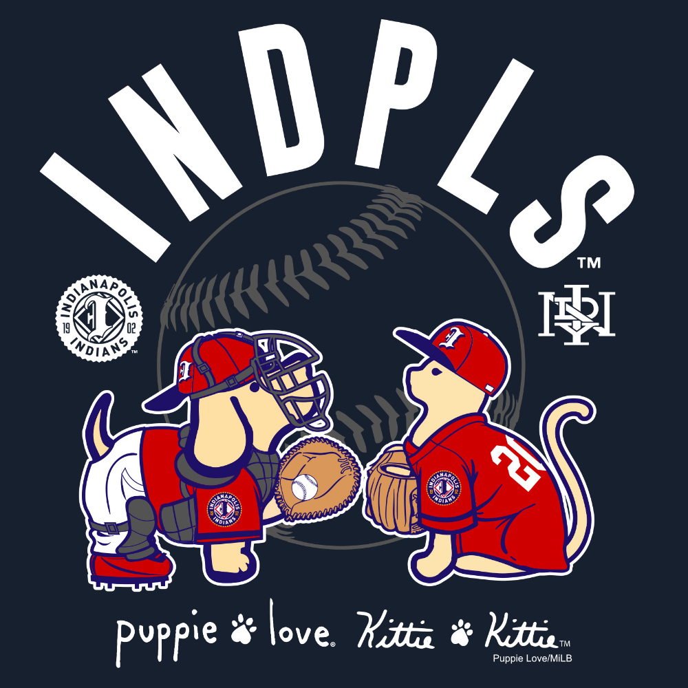 Indianapolis Indians Adult Navy Puppie Love/Kitty Kitty Collab Tee