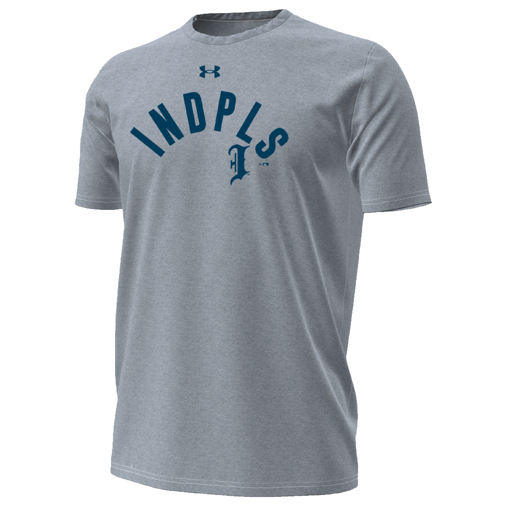 Indianapolis Indians Adult Grey Road Wordmark Under Armour Performance Cotton Short Sleeve Tee