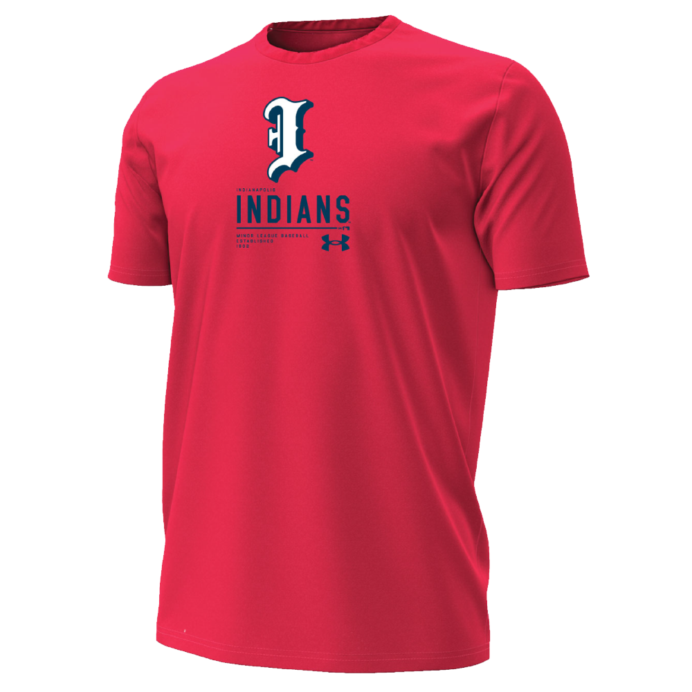 Indianapolis Indians Adult Red Batting Practice Cap Logo Under Armour Performance Cotton Short Sleeve Tee