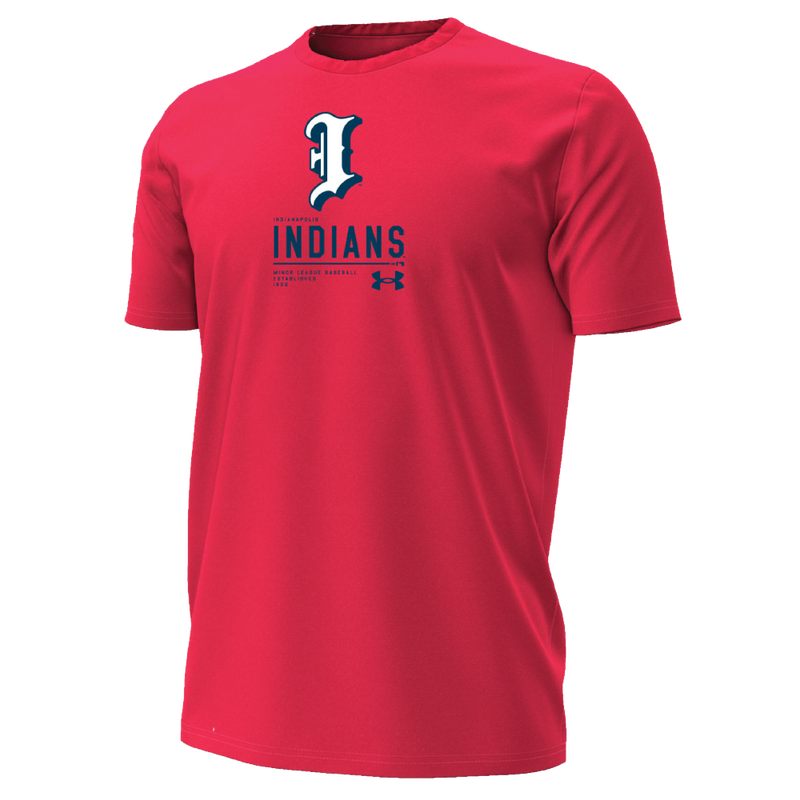 Indianapolis Indians Adult Red Batting Practice Cap Logo Under Armour Performance Cotton Short Sleeve Tee