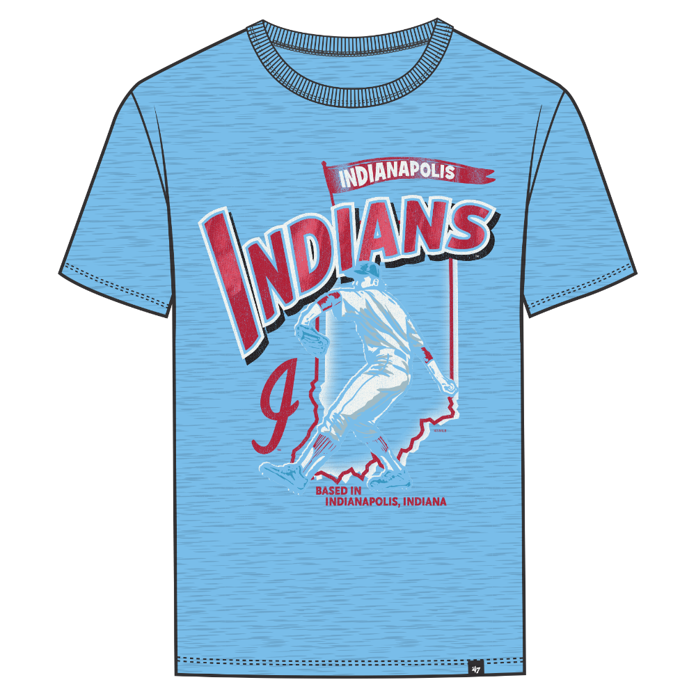 Indianapolis Indians '47 Adult Sky Blue 1980's Rising Flag Scrum Tee