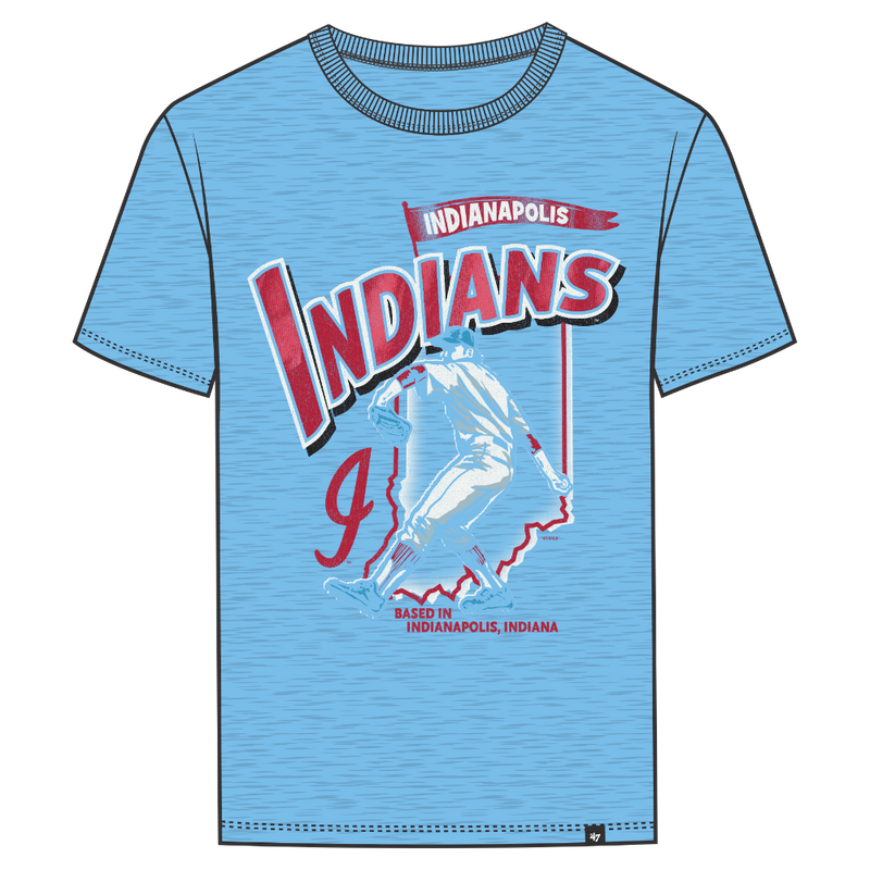 Indianapolis Indians '47 Adult Sky Blue 1980's Rising Flag Scrum Tee