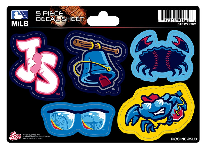 Jersey Shore BlueClaws 5 piece Sticker Set