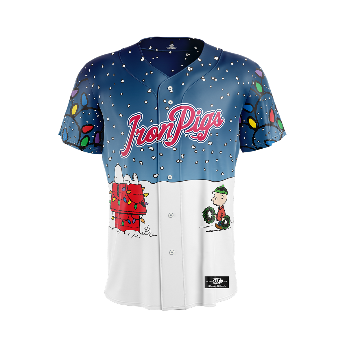 Lehigh Valley IronPigs Peanuts Snoopy Dog House Holiday Jersey