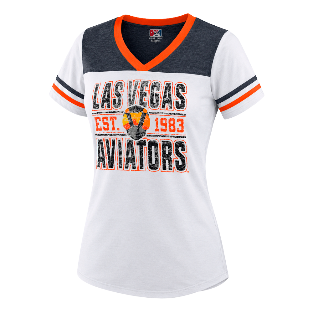 Women's New Era Las Vegas Aviators Est. 2019 White/Navy Short Sleeve V-Neck T-Shirt