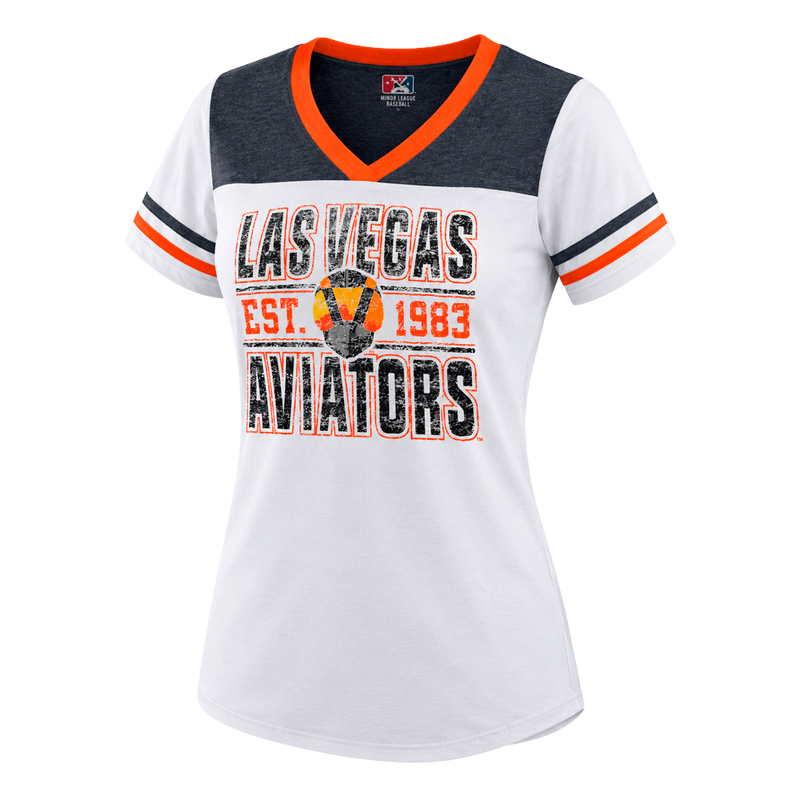 Women's New Era Las Vegas Aviators Est. 2019 White/Navy Short Sleeve V-Neck T-Shirt