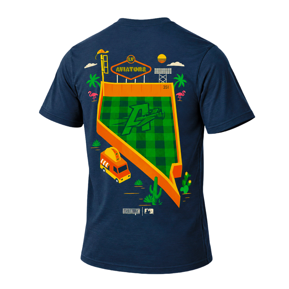 Men's Baseballism Left Chest Primary Logo Stadium Navy Short Sleeve T-Shirt