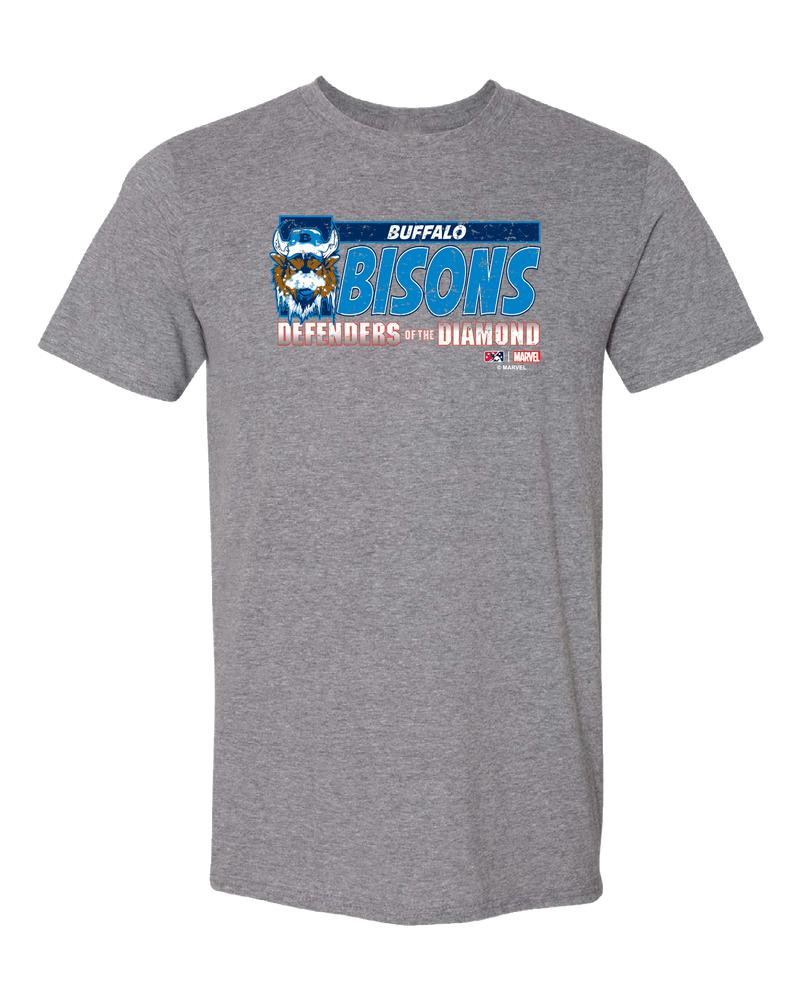 Buffalo Bisons Marvel's Defenders of the Diamond Heather Graphite DOTD Tee