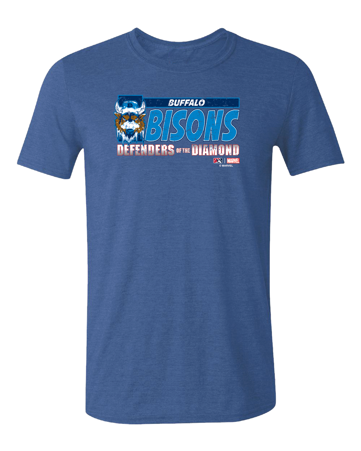 Buffalo Bisons Marvel's Defenders of the Diamond Heather Royal DOTD Tee