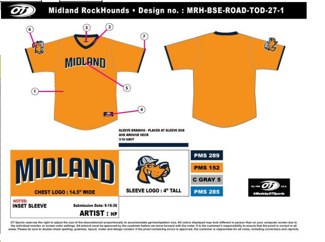 Midland RockHounds OT Sports Replica Toddler Road Jersey