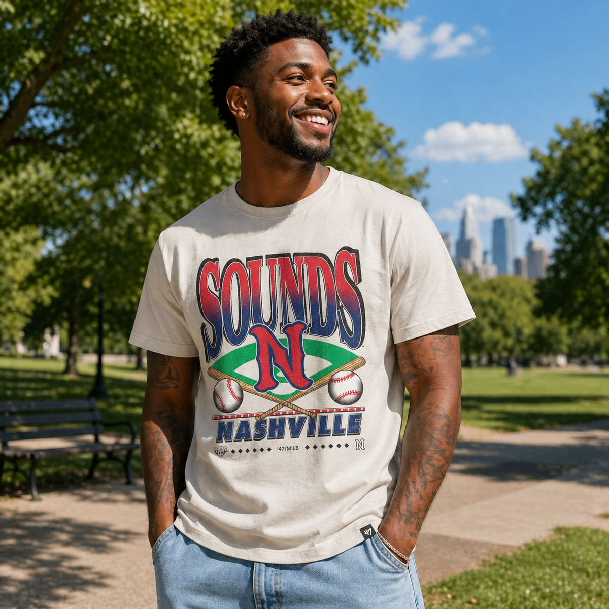 Nashville Sounds '47 Brand Dune Straight Shot Two Franklin Tee