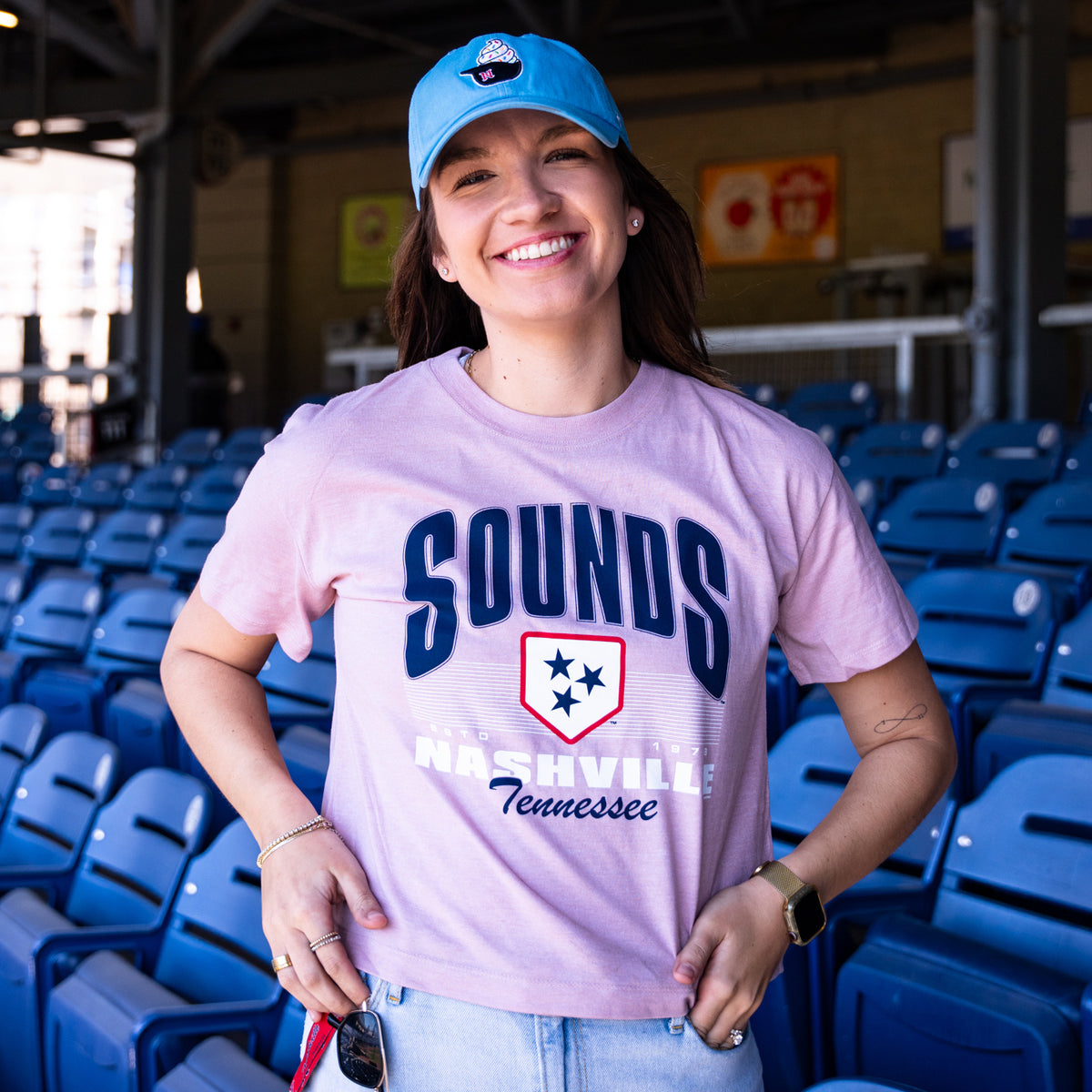 Nashville Sounds League Women's Heather Dusty Rose Plate Logo Intramural Midi Tee
