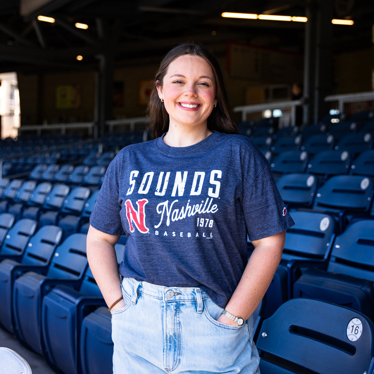 Nashville Sounds League Women's Heather Heather Liberty Navy Intramural Midi Tee