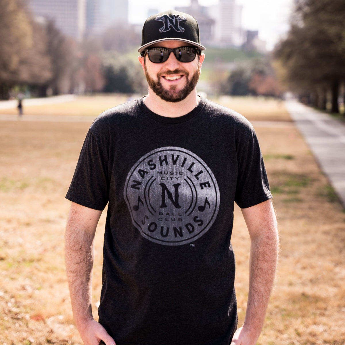 Nashville Sounds 108 Stitches Black Steel Secondary Logo Tee