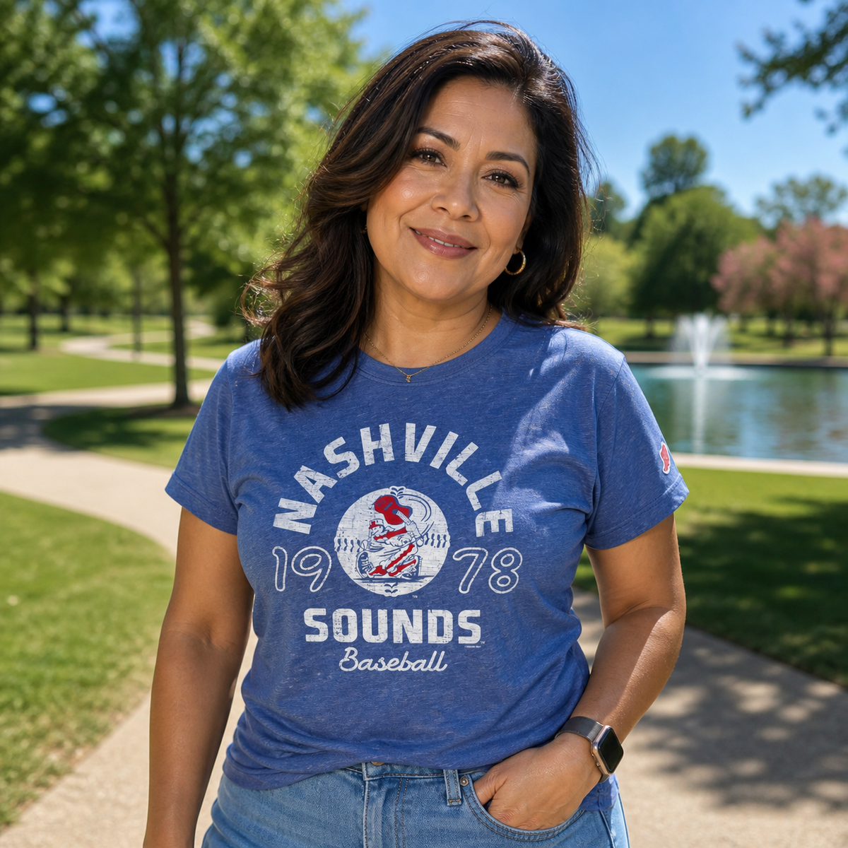Nashville Sounds League Women's Heather Bay Blue Throwback Intramural Tee