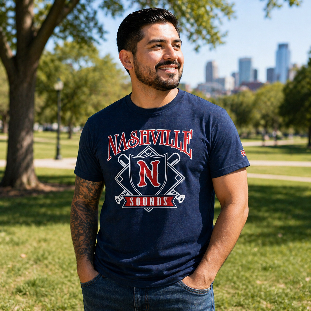 Nashville Sounds Homage Navy Diamond Crossed Bats Tee