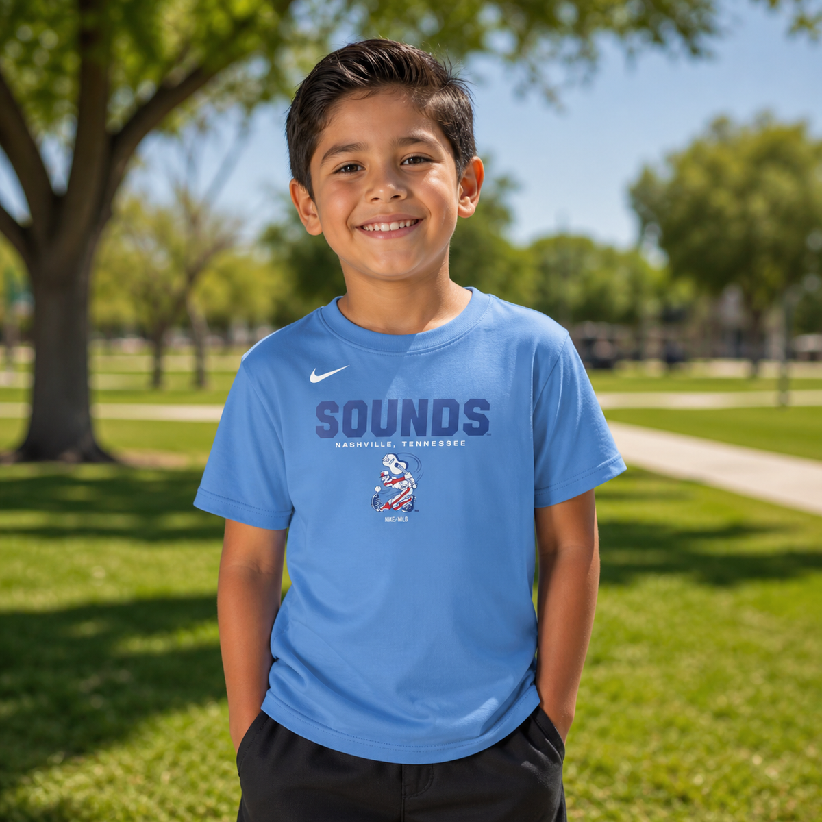 Nashville Sounds Nike Kids Valor Blue Core Cotton Short Sleeve Tee