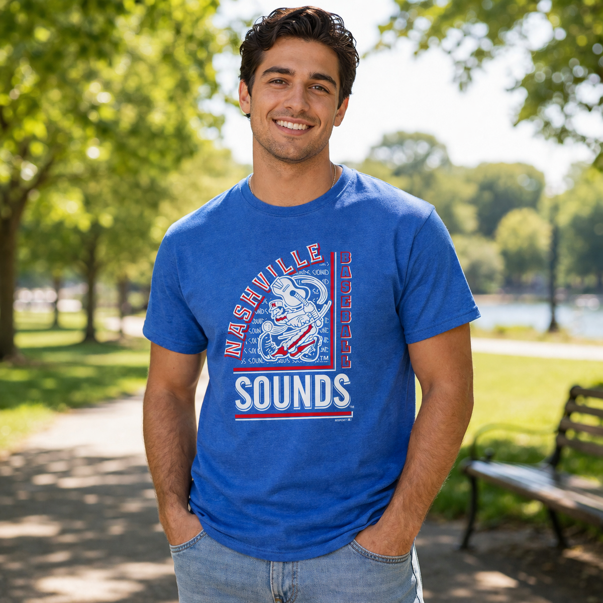 Nashville Sounds MV Sport Royal Heather Throwback Everest Sustainable Tee