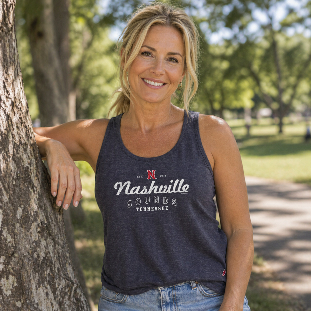 Nashville Sounds League Women's Heather Navy Tri-flex N Logo Trapeze Tank