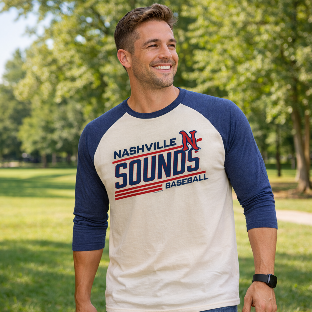Nashville Sounds MV Sport Indigo Heather Cream Mickey Baseball Tee