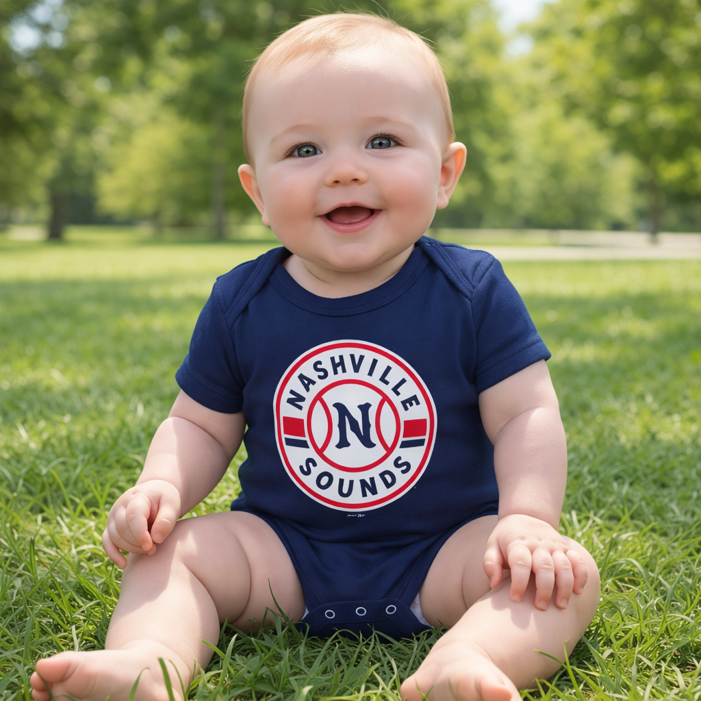 Nashville Sounds Onesie Navy Primary Logo