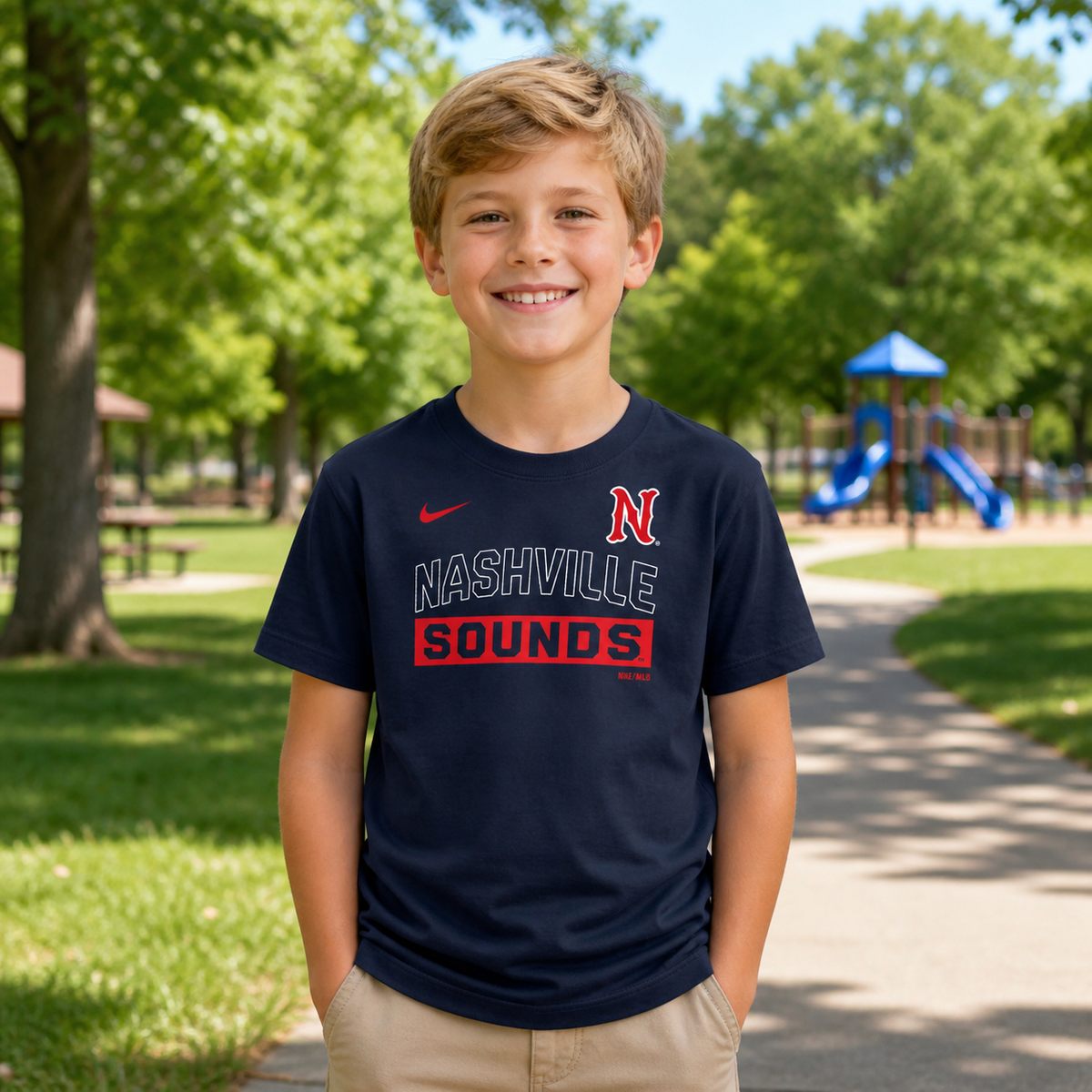 Nashville Sounds Nike Kids College Navy Legend SS Tee