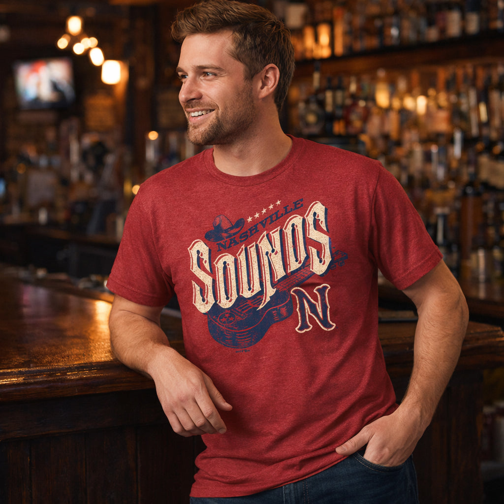 Nashville Sounds Red Frost Guitar Triblend Tee