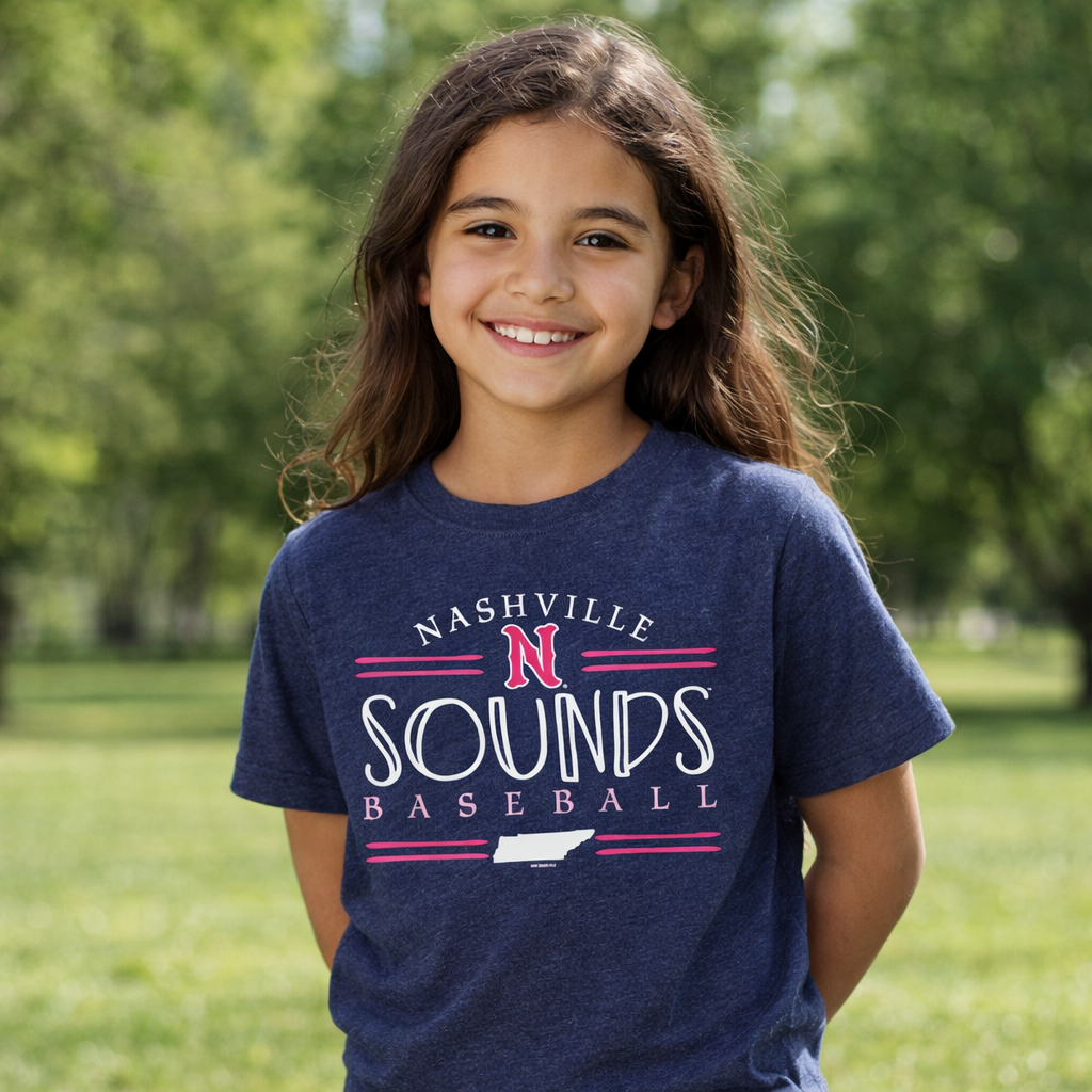 Nashville Sounds Youth Vintage True Navy Handdrawn Tee