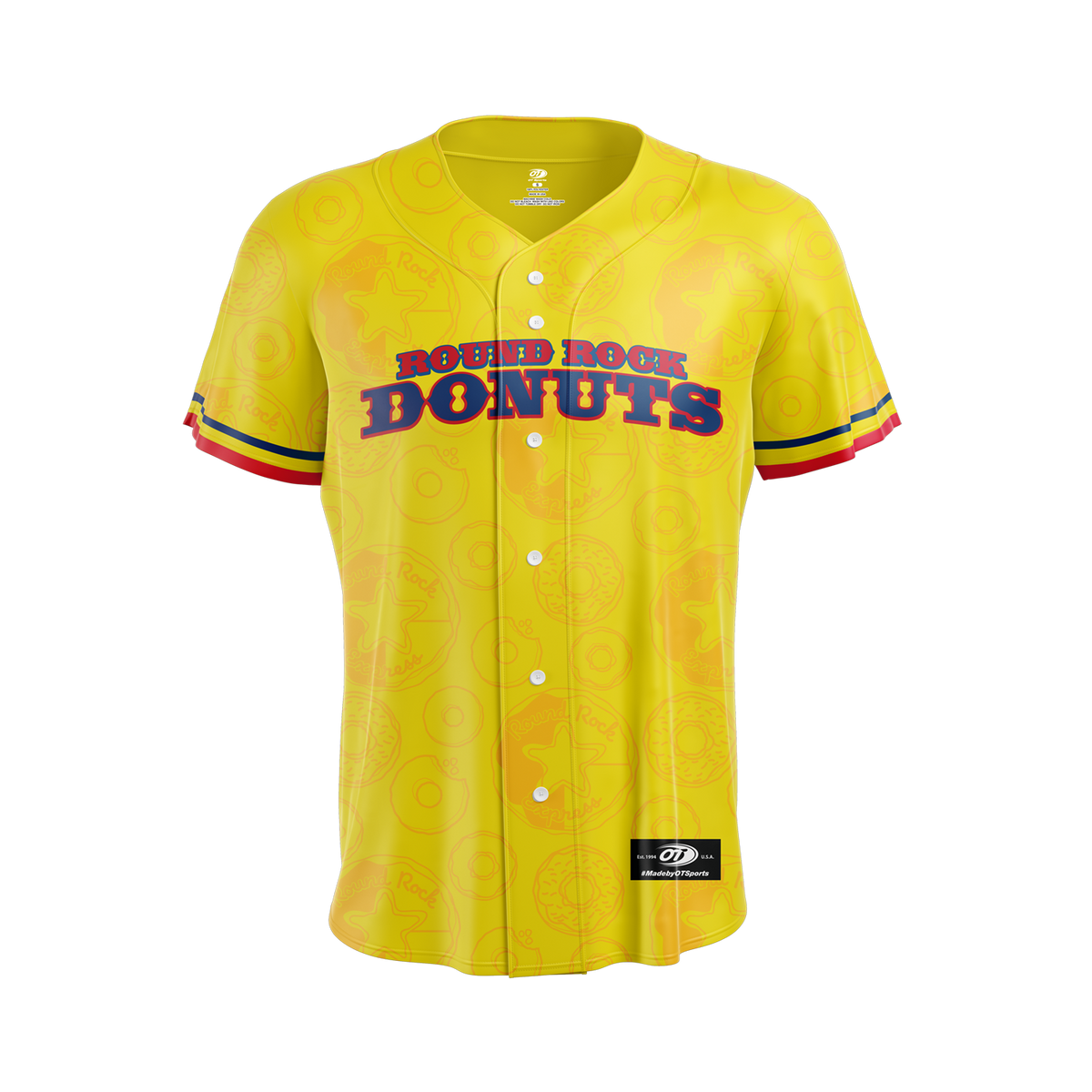 Round Rock Express OT Sports Donuts Stitched Tackle Twill On-Field Replica Jersey